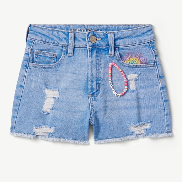 Justice girls distressed denim shorts with rainbow on pocket size 8 - Picture 1 of 1